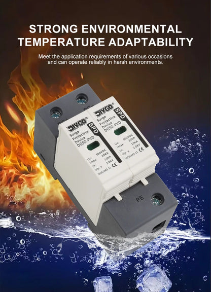 2P SPD DC 500V/600V/800V/1000V House Surge Protector Low-Voltage Arrester Device 10KA~60KA Protective Solar