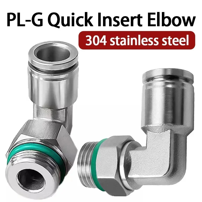 PL-G 304 Stainless Steel Pneumatic Elbow Fitting 1/8 1/4 3/8 1/2 External G Thread Quick Coupling Joint