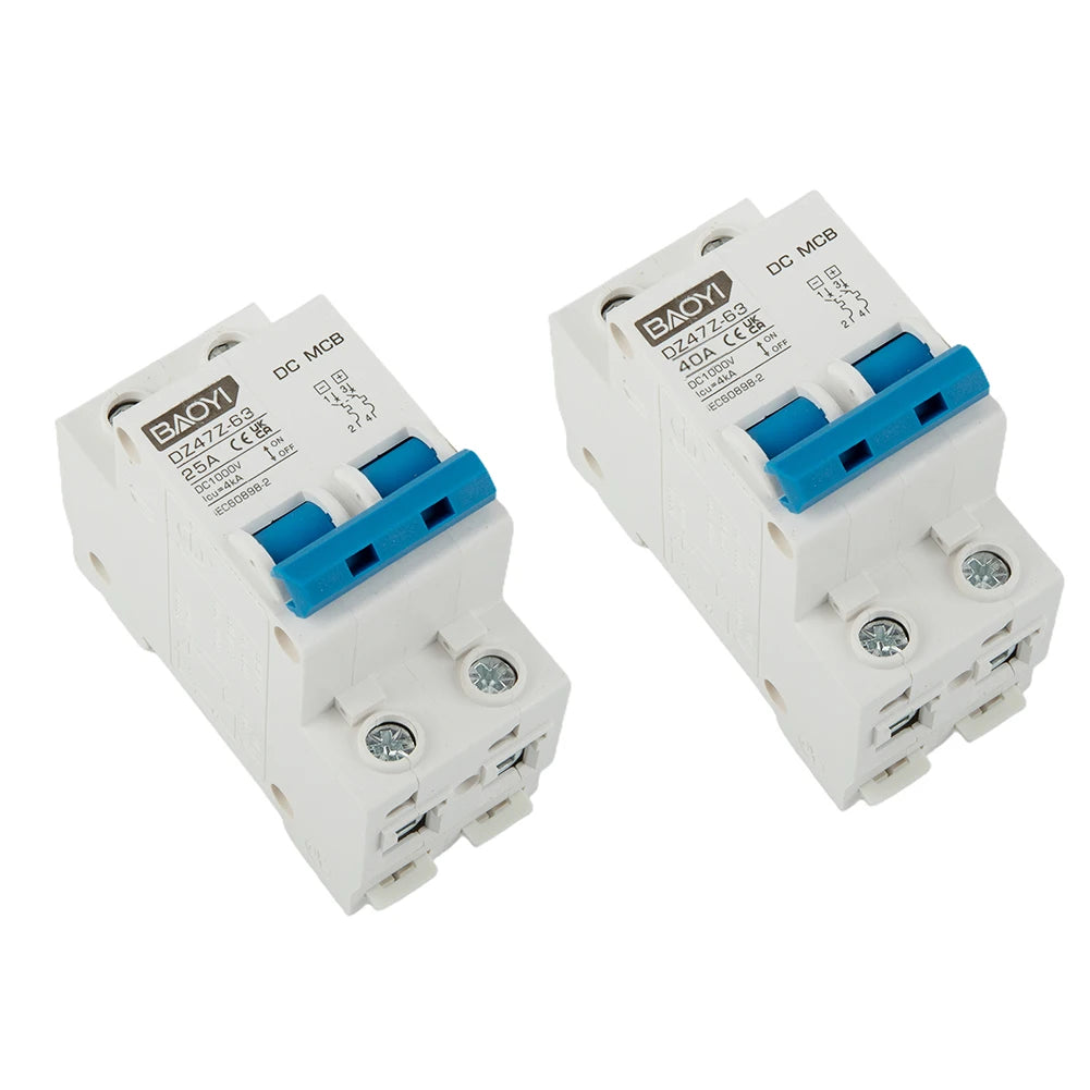 DC Miniature Circuit Breaker 2 Pole 1000V 32 Amp Isolator DC Disconnect Switch Thermomagnetic 10 A-63A 1.42 X 2.95 X 3.15 Inches
