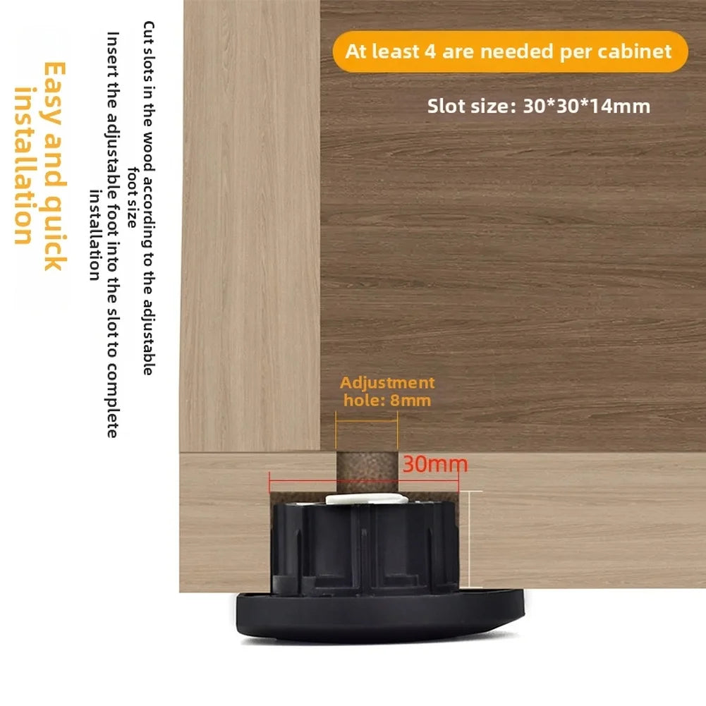 Tool-free Install Cabinet Feet Black Adjustable Height Range Heavy-duty Load Capacity Easy Tool-free Installation