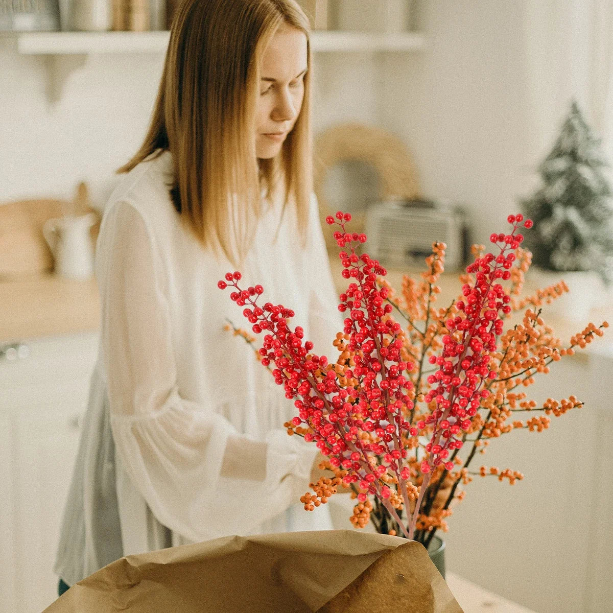 Artificial Red Berry Bouquet — Foam Christmas Decor, 46cm, 1/2/5/10pcs