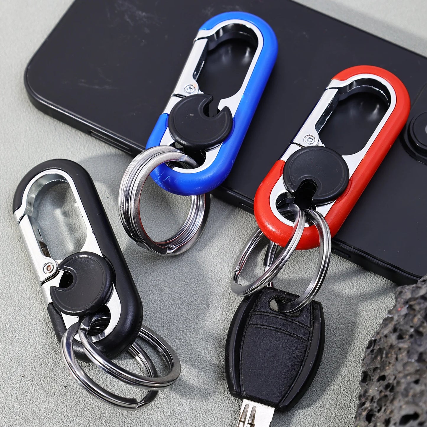 Men Stainless Steel Keychain Hook Carabiner Bottle Opener Double Ring