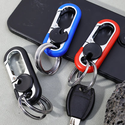 Men Stainless Steel Keychain Hook Carabiner Bottle Opener Double Ring