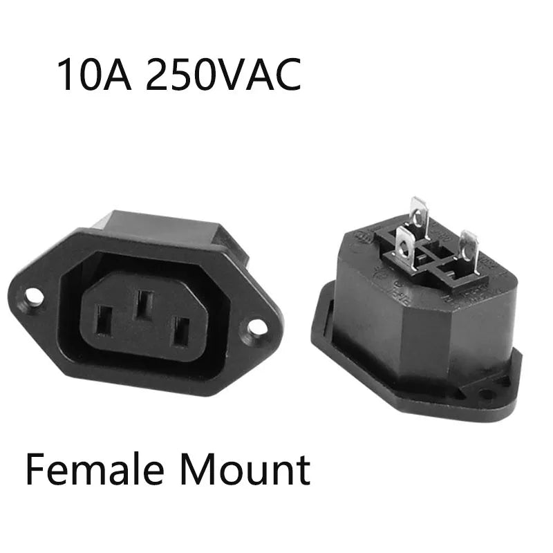 IEC 320 C14 Male Plug / Female Panel Mount 10A 250VAC 3-Pin Power Receptacle Connector with Screw/Clip Fixing