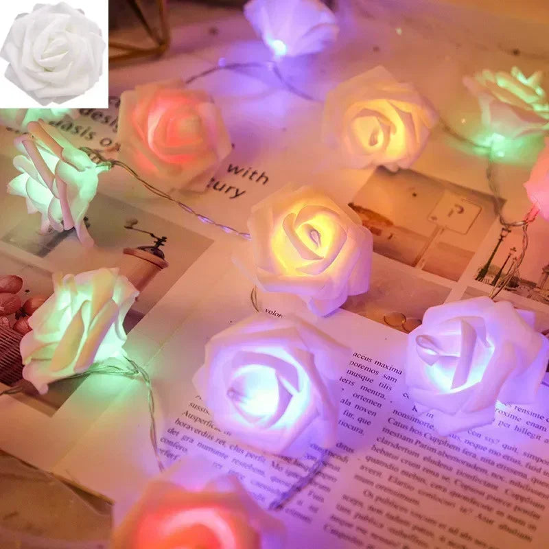 Battery Powered LED Rose Flower String Lights Night Lamp for Wedding Party Valentines Day Decoration Garland