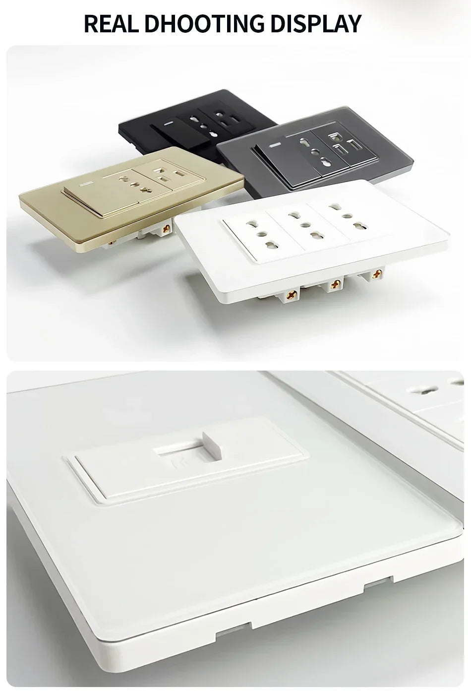 118x75mm Tempered Glass US Thai Socket Dual USB-C Ports 2 AC Outlets 110V Scratch-Resistant Panel