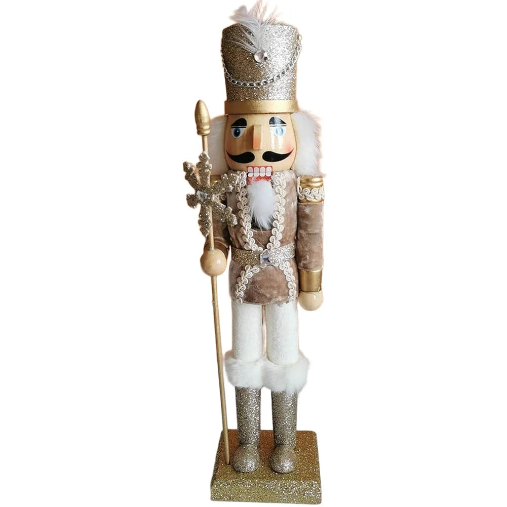 15 Inch Wooden Christmas Nutcracker with Gold Embellishments and Velvet Coat for Festive Mantel and Table Decorations
