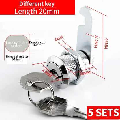 Cabinet Cam Lock Set Two-Sided Keyed Alike 16MM-30MM Cylinder Cam Locks for Mailbox File Drawer Compartment