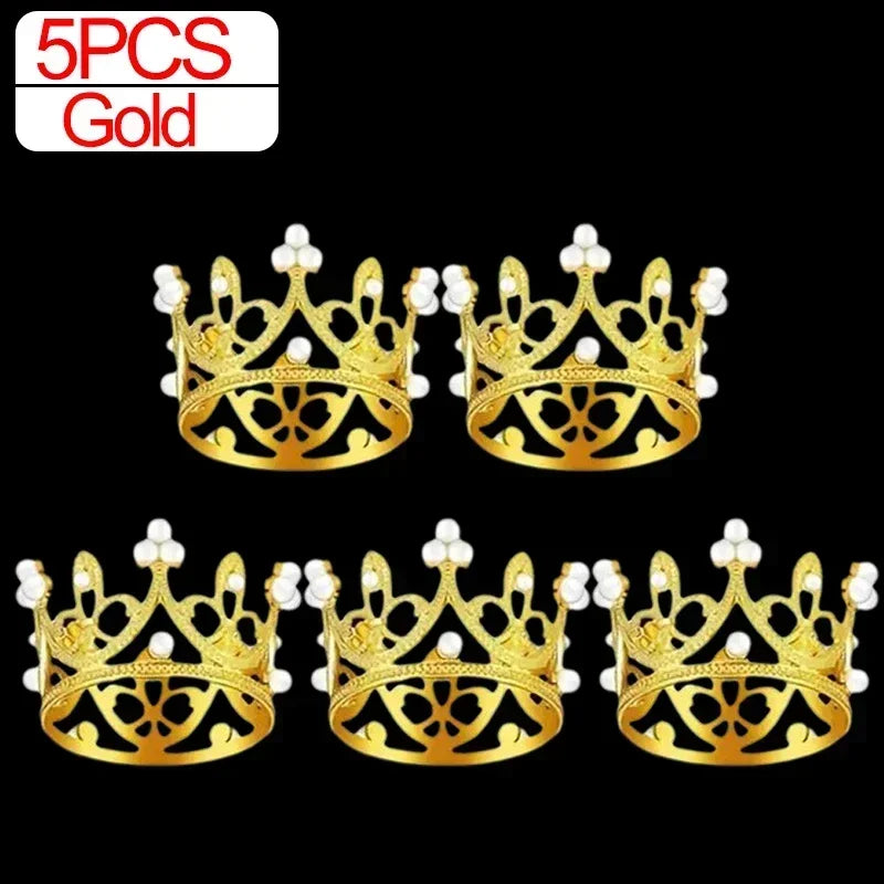 Wholesale Crown Cake Decoration Gold Silver Pearl Crown Topper Mini Princess Headwear Decoration Birthday Wedding Decor Supplies