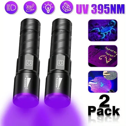 UV Flashlight LED Ultraviolet Torch Zoomable 395/365nm Inspection Light