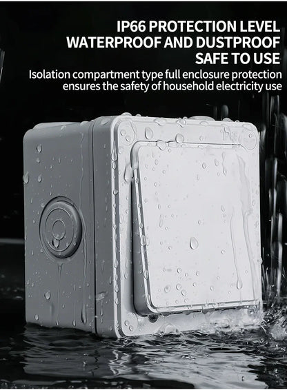 IP66 Outdoor Wall Switch 16A Weatherproof Push Button 1/2/3 Gang Electrical for Garden Patio Exterior Use