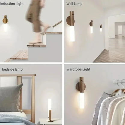Creative LED Wood Wall Light Motion Sensor Type-C Night Lamp