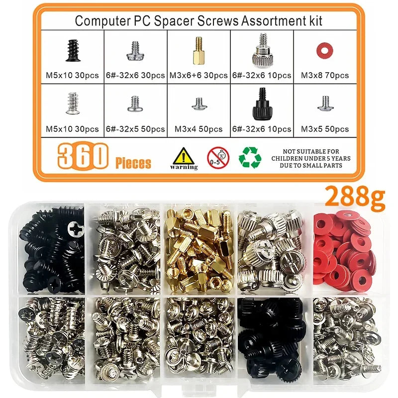 Motherboard Standoffs & PC Screws Assortment Kit — HDD SSD Case Mainboard M3 6#-32