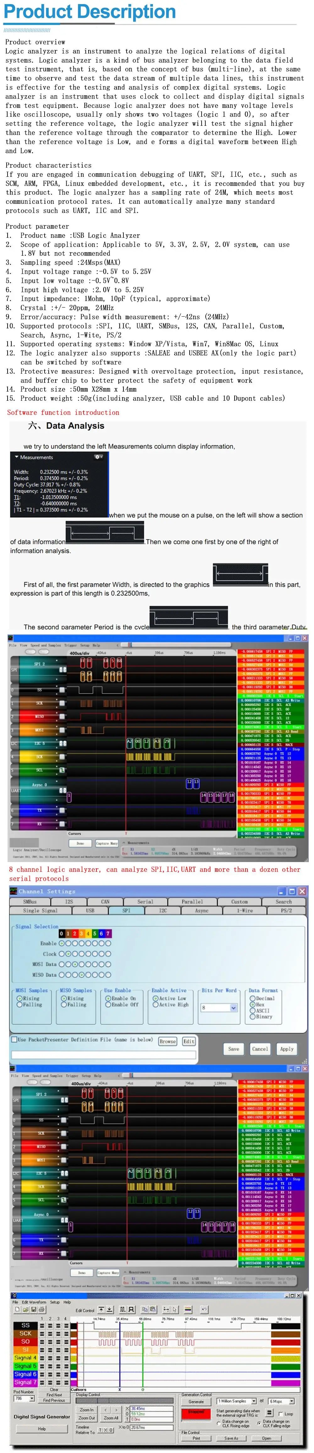 USB 24MHz 8-Channel Logic Analyzer for ARM and FPGA Debugging