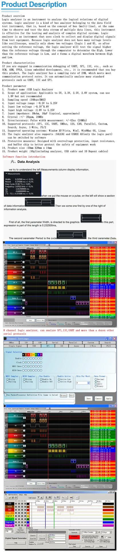 USB 24MHz 8-Channel Logic Analyzer for ARM and FPGA Debugging