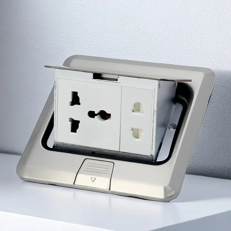 Floor Electrical Outlet Pop Up Kitchen Countertop Waterproof Sockets Pop Out Receptacle Stainless Steel Box Golden Cover 15A