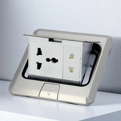 Floor Electrical Outlet Pop Up Kitchen Countertop Waterproof Sockets Pop Out Receptacle Stainless Steel Box Golden Cover 15A