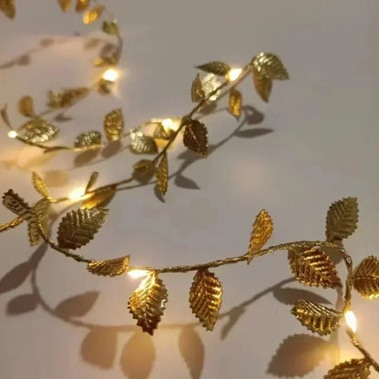 2-10M Golden Leaves LED Fairy Lights, Battery Operated Christmas, Wedding, Party Holiday DIY Wreath Garland Home Decor