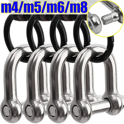 Stainless Steel D Link Shackle Ring Hooks Lifting Shackle Lock Wire Rope Clips D-Type Rigging Shackle Hooks Boat Hardware Tools