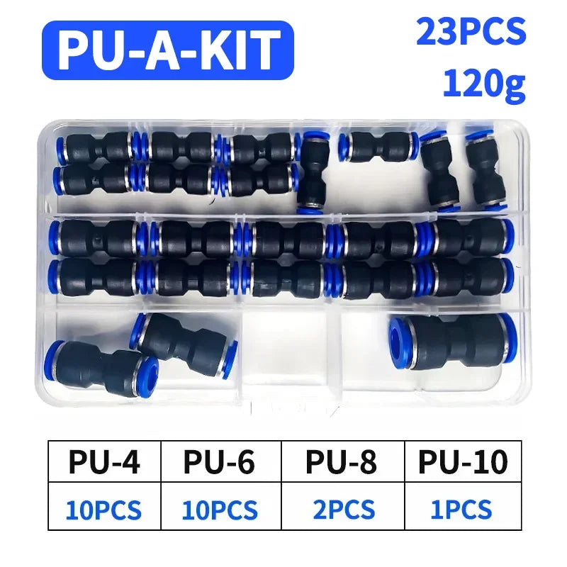 PU Pneumatic Fittings Kit 23-100PCS Air Straight Quick Release Connector for PU4 PU6 PU8 PU14 4/6/8/10MM