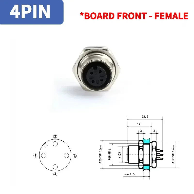 M12 4Pin 5 8Pin Sensor Connector Panel Back Mount Waterproof Flange Socket Threaded Coupling Male Female A Code Connectors