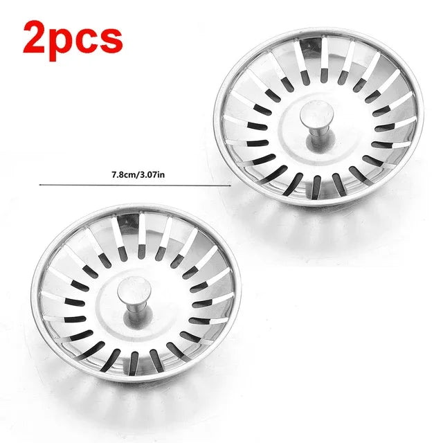 Kitchen Sink Strainer with Handle & Stopper Replacement Sink Drain Basket Stainless Steel Mesh Filter Strainers Waste Hole Trap