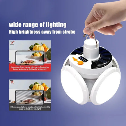 4-leaf Solar  LED Lantern Rechargeable Emergency Flashlight Portable Power Bank Foldable Tent Light for Outdoor Camping Fishing