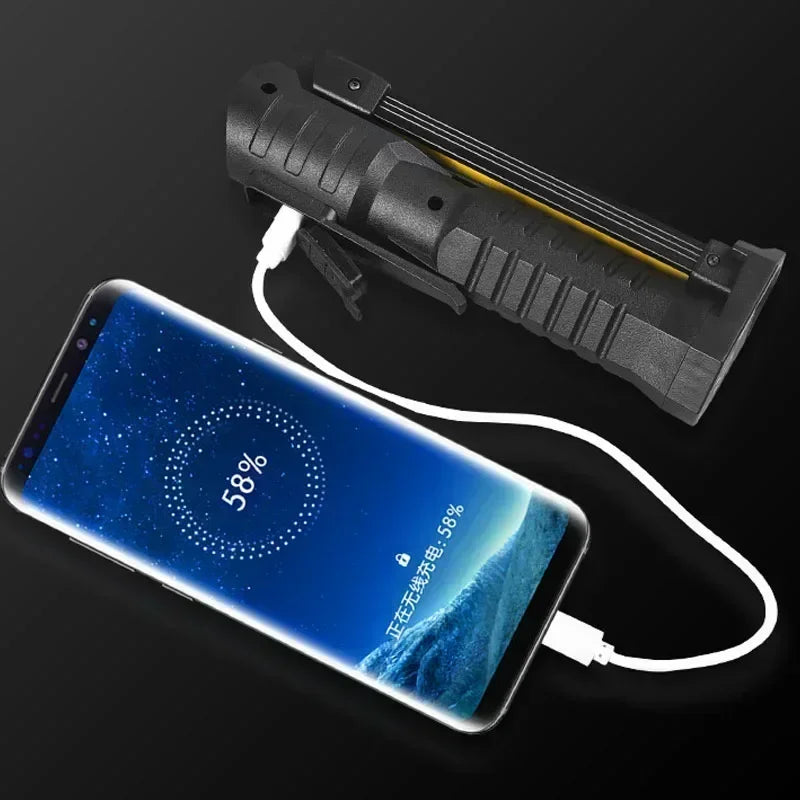 Powerful Fold Flashlight Type-c Rechargeable Lantern Built-in Battery Magnetic LED Work Lights for Camping Garage Emergency Lamp