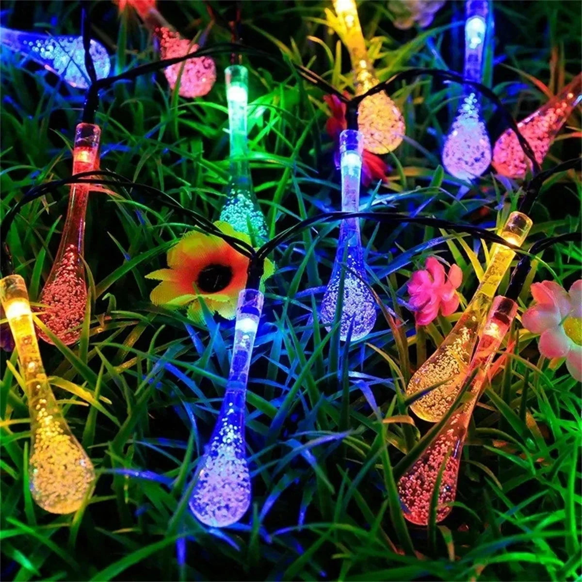 Christmas Outdoor Solar Powered String Lights 20/30/50 LED Water Drop Lights for Wedding Party Birthday Garden Camping