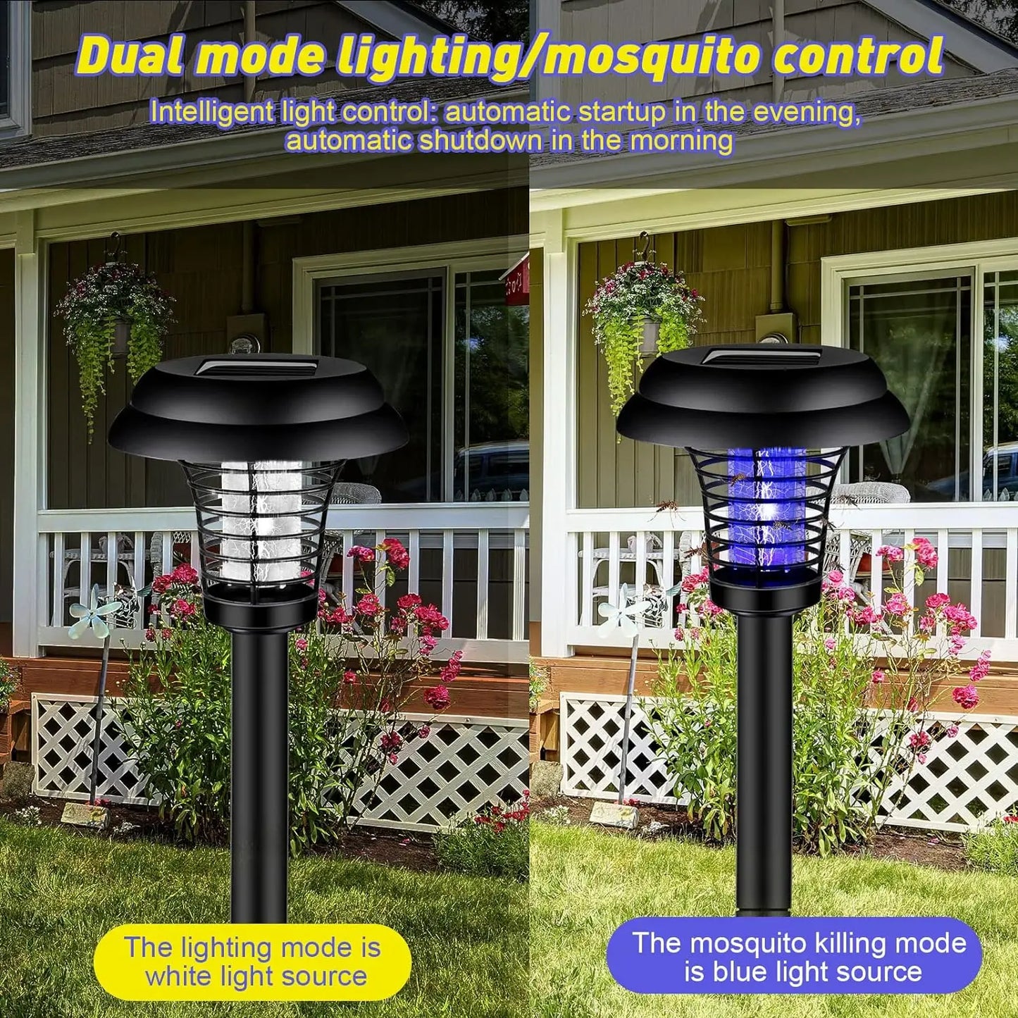 Solar Mosquito Killer With 2 Light Mode Outdoor Waterproof Led Light Bug Zapper Mosquito Trap Lamps For Garden Lawn Camping