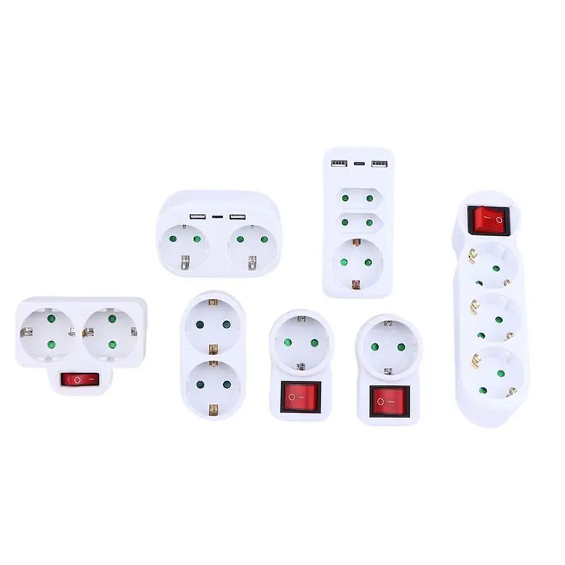 16A Plug Adapter Travel Charging German Standard Power Converter For Portugal Turkey 1 To 3 Plug EU Socket Adapter With Switch