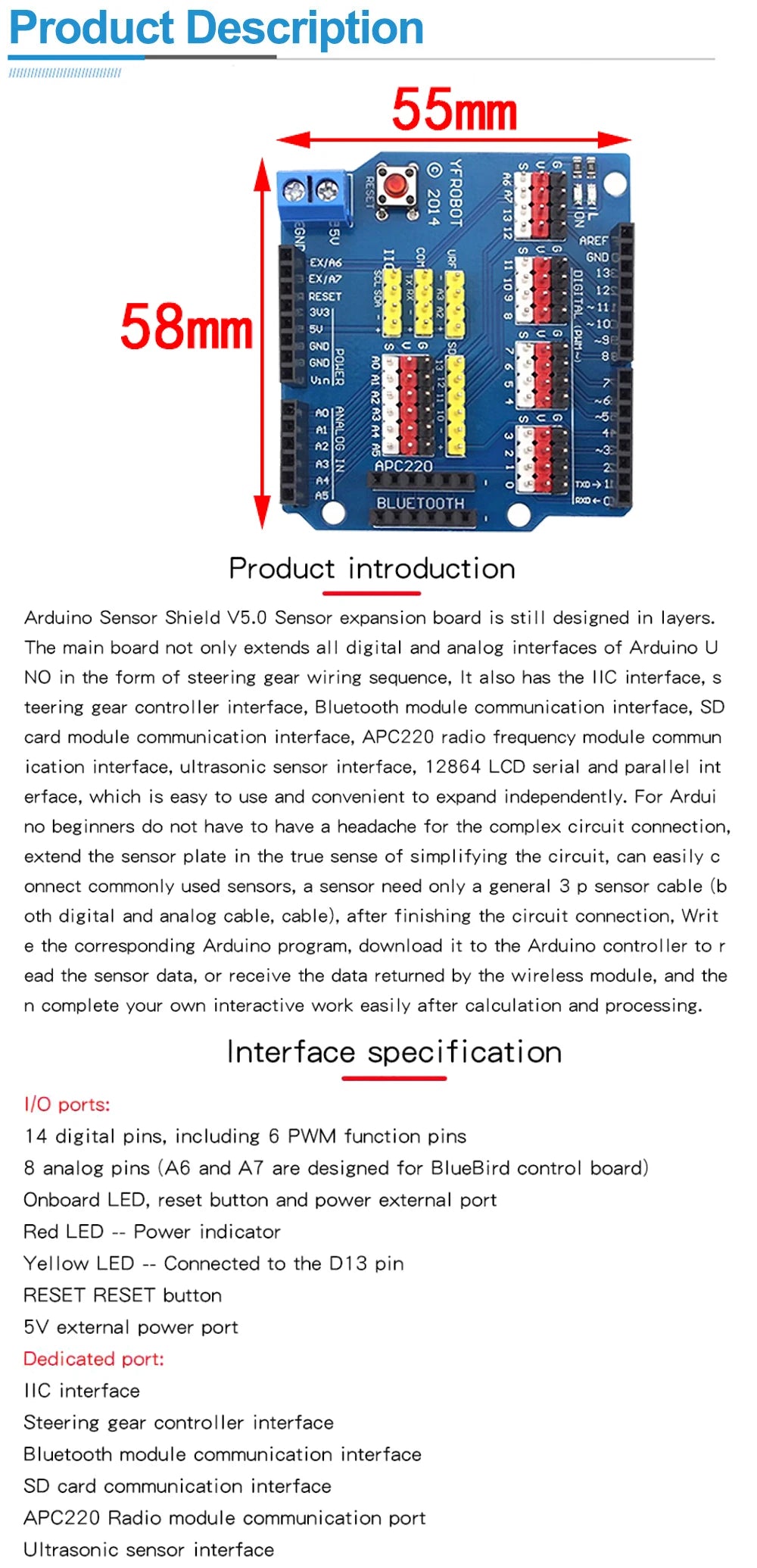 V5 Sensor Shield Expansion Board for Arduino UNO R3
