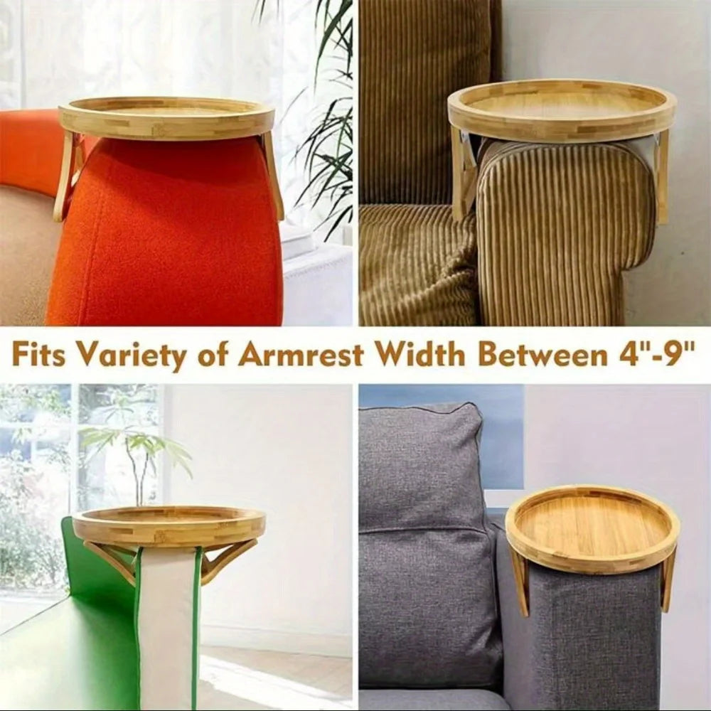 Clip On Bed Couch Arm Tray Table Foldable Sofa Armrest Holder for Snacks Breakfast Drinks Phone Remote Control Comfort