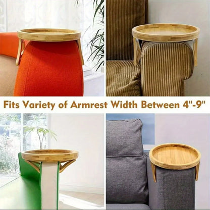 Clip On Bed Couch Arm Tray Table Foldable Sofa Armrest Holder for Snacks Breakfast Drinks Phone Remote Control Comfort