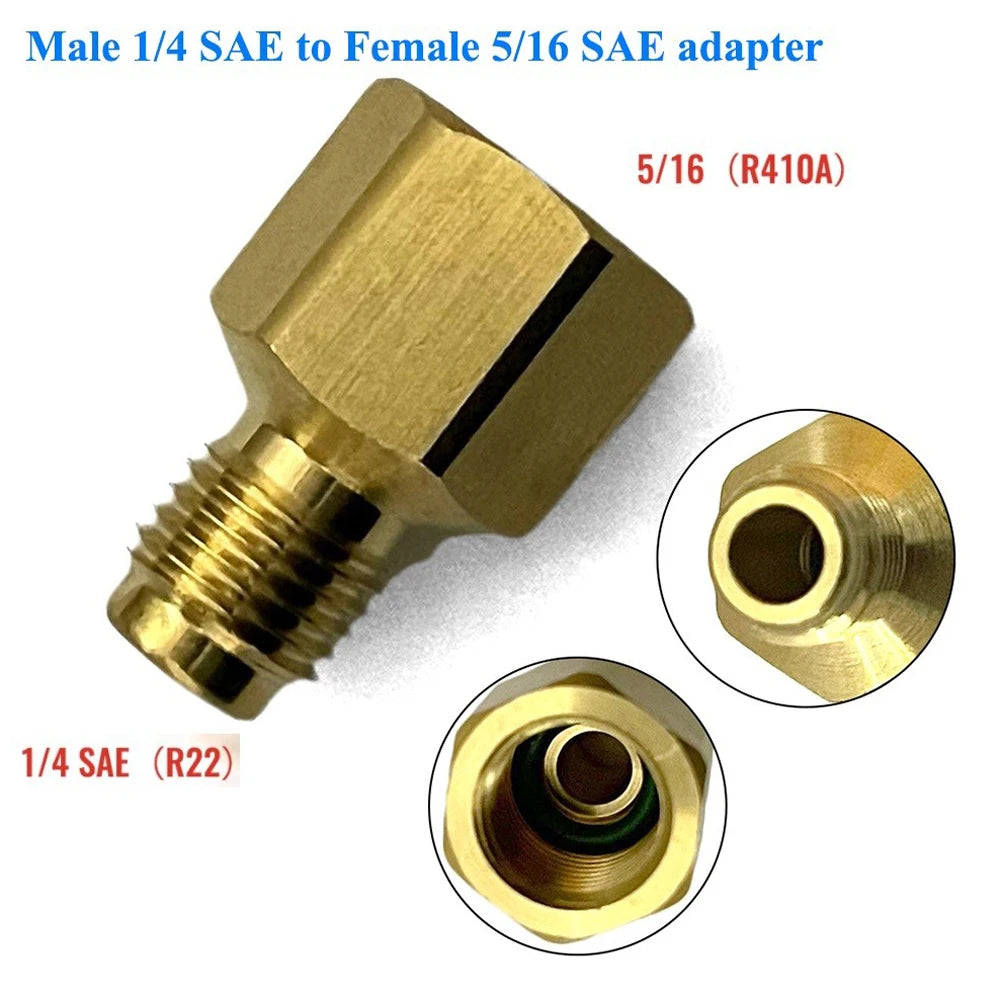 R410 Adapter Quick Coupling 14 SAE to 516 SAE Brass Connector with Valve Drive for Secure and Safe HVAC System Service