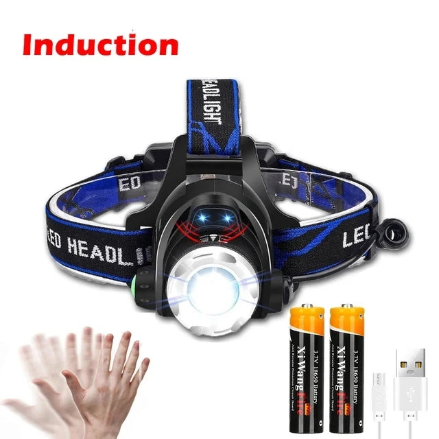 9000LM Zoom Headlamp Super Bright XHP50 Sensor LED Head Torch Usb Rechargeable Outdoor Camping Searching Headlight Flashlight