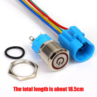 16mm LED Illuminated Latching Push Button Switch – Waterproof Metal 12V 24V