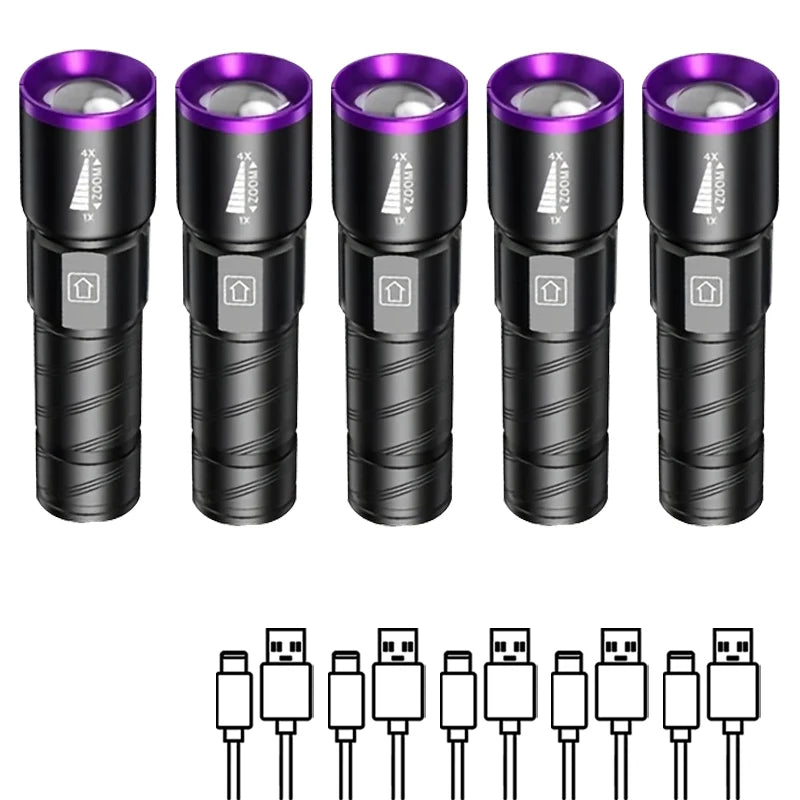 UV Flashlight LED Ultraviolet Torch Zoomable 395/365nm Inspection Light