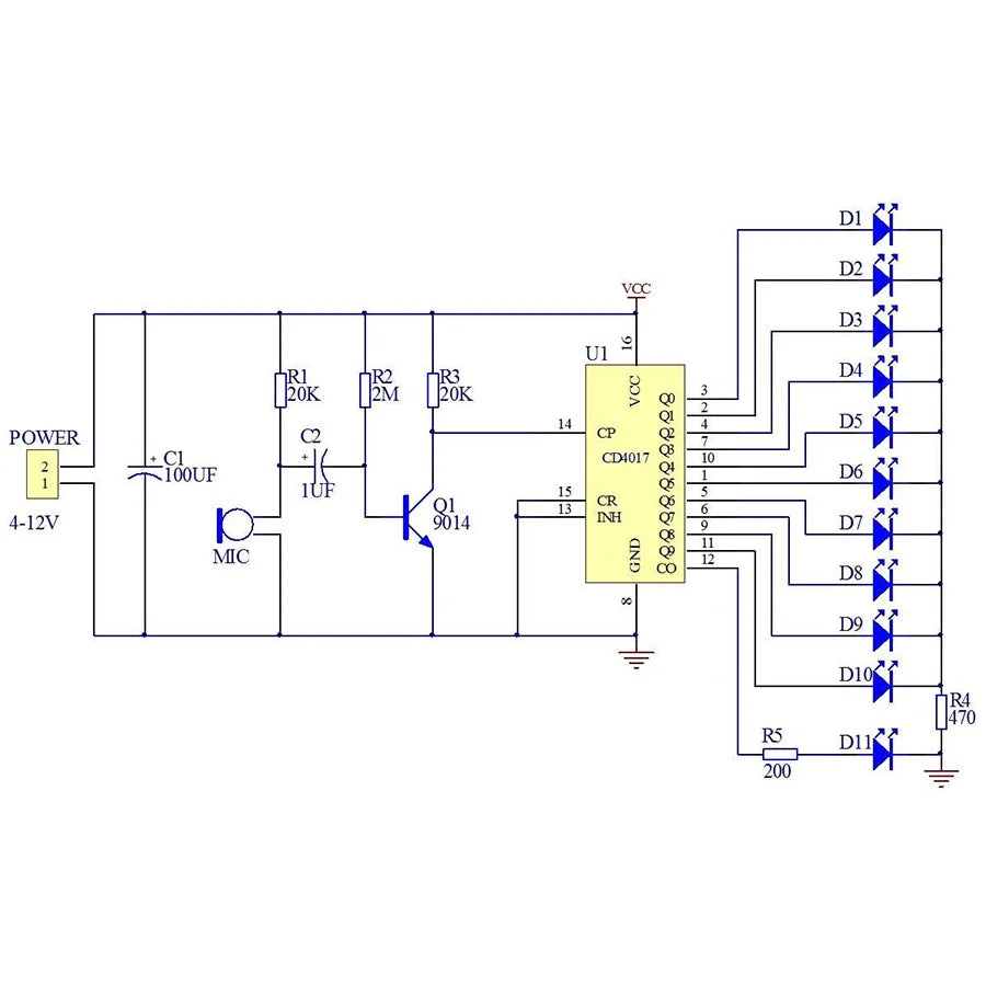 CD4017 Voice-Control LED Rotating Light DIY Soldering Kit for Students and Electronics Projects