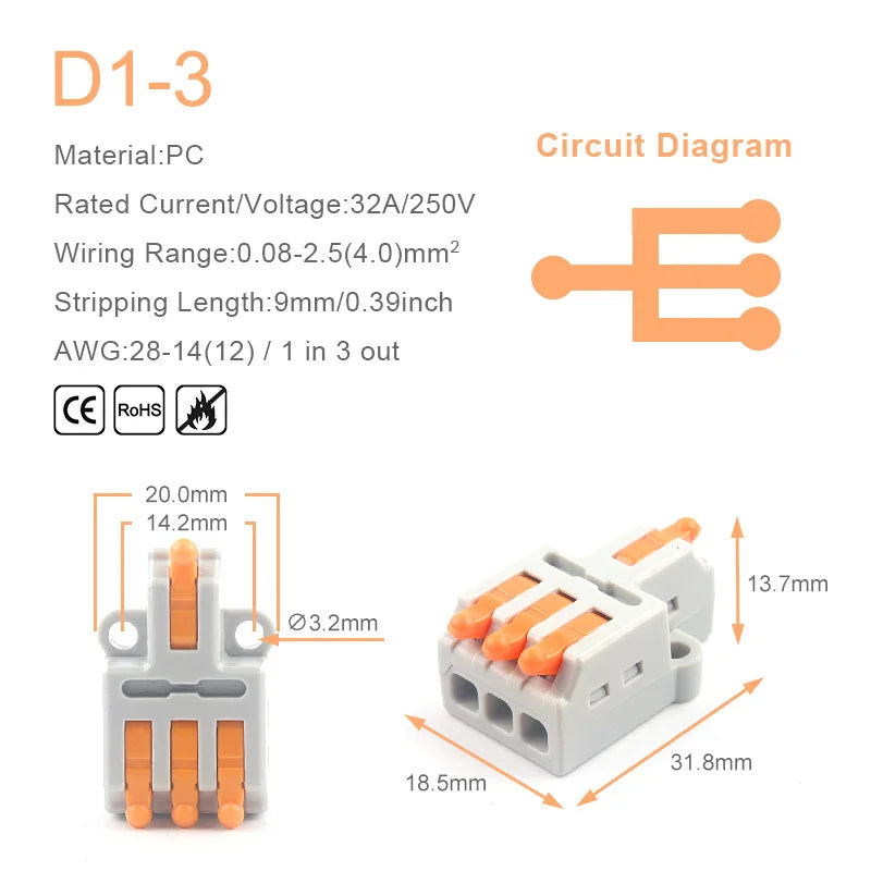 1 In Multiple Out Fast Electrical Wire Connector Universal Compact Cable Splicing Terminal Block Push-in Lever Connector