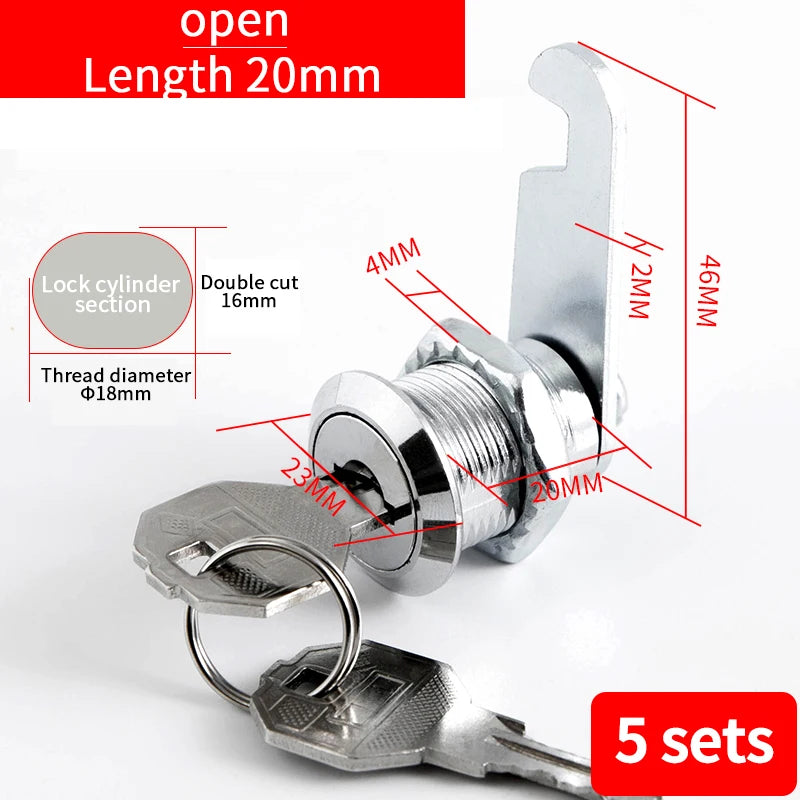 Cabinet Cam Lock Set Two-Sided Keyed Alike 16MM-30MM Cylinder Cam Locks for Mailbox File Drawer Compartment