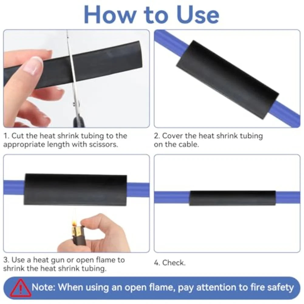 8PCS Heat Shrink Tubing Set 4:1 Heat Shrink Tubing Set 1.5M Heat Shrink Tubing 4|6|8|12|16|20|24|32MM Heat Shrink Tubing