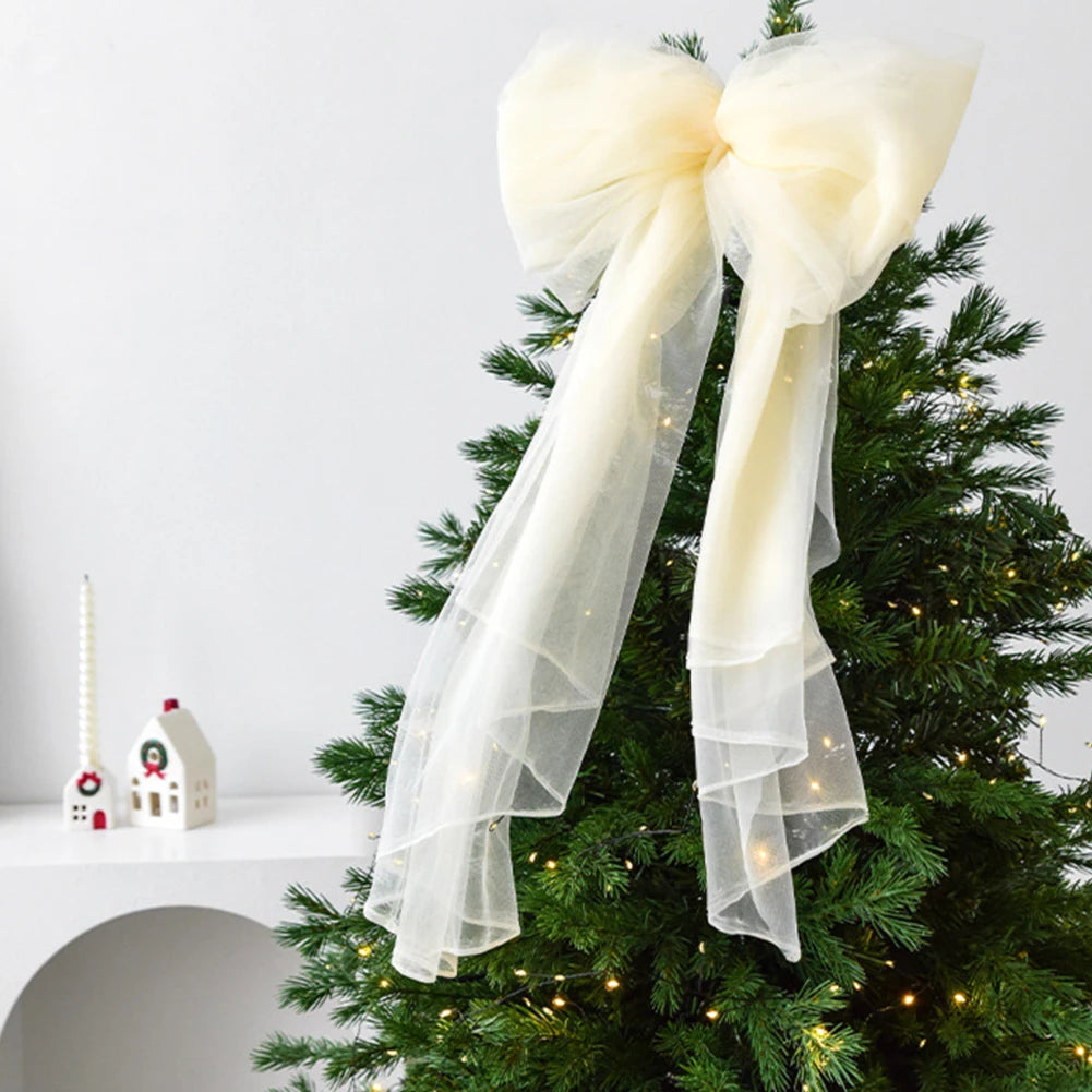 Decorative Tree Top Christmas Bow Ornament with Yarn Material for Holiday Decoration on Trees Wreaths and Garlands Seasonal Use