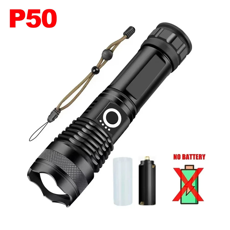 LED+COB Ultra Bright Flashlight Rechargeable 5mode Lamp Aluminum Alloy Zoomable Light Tactical Torch for Outdoor Camping Fishing