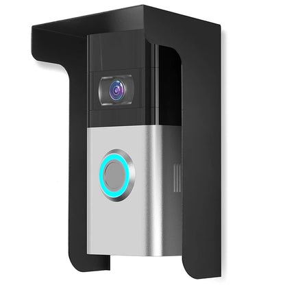 Metal Ring Doorbell Cover Plate Visual Doorbell Rain Cover Black Doorbell Rain Cover Windproof Round Doorbell Bracket Kit
