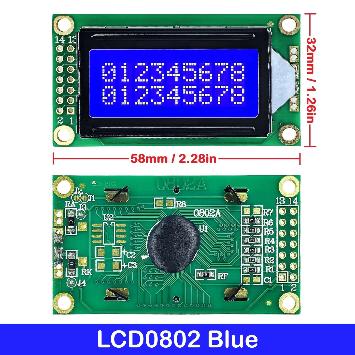 LCD0802 8x2 Character LCD Display Module 3.3V 5V Blue Green Screen LCM for Arduino and DIY Projects