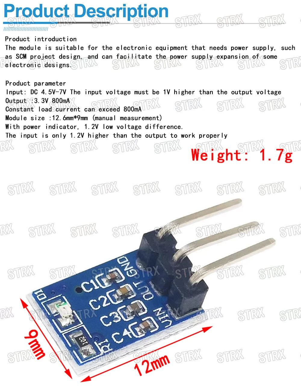 AMS1117 Voltage Regulator Power Supply Module — 1.2V/1.5V/1.8V/2.5V/3.3V/5V (2pcs)