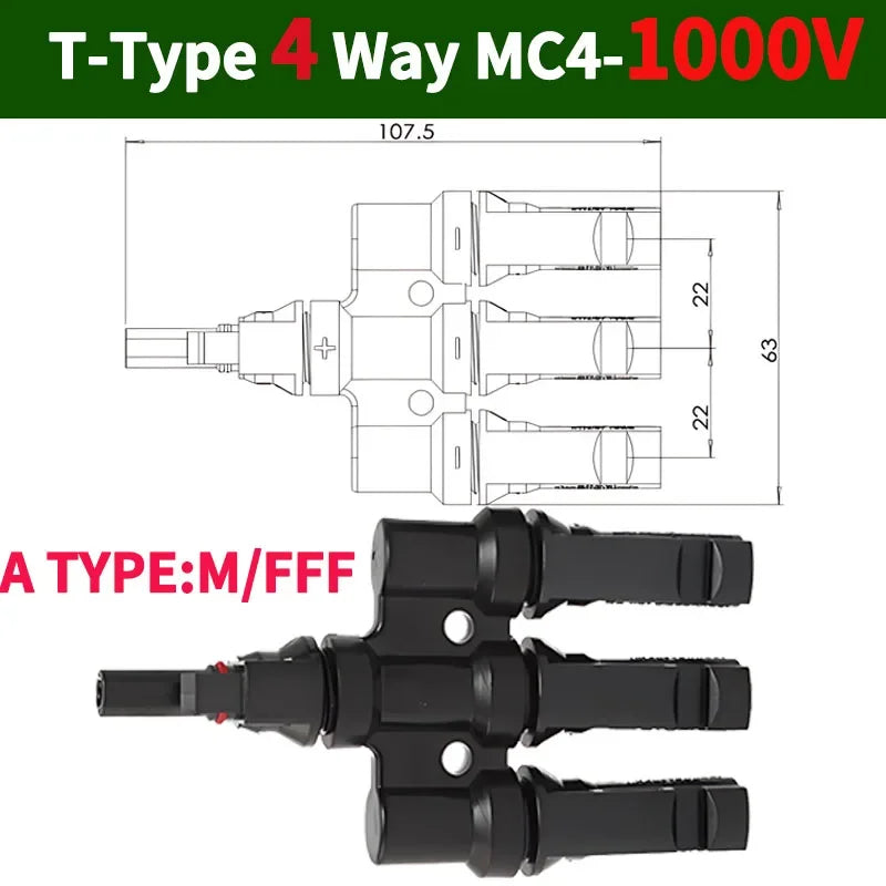 PV T Branch Photovoltaic Solar Connector 1000V 30A Male Female 1 to 2 3 4 5 6 PV Plug 2 3 4 5 6IN 1OUT Adapter