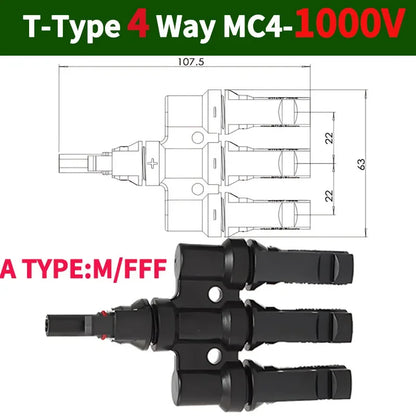 PV T Branch Photovoltaic Solar Connector 1000V 30A Male Female 1 to 2 3 4 5 6 PV Plug 2 3 4 5 6IN 1OUT Adapter