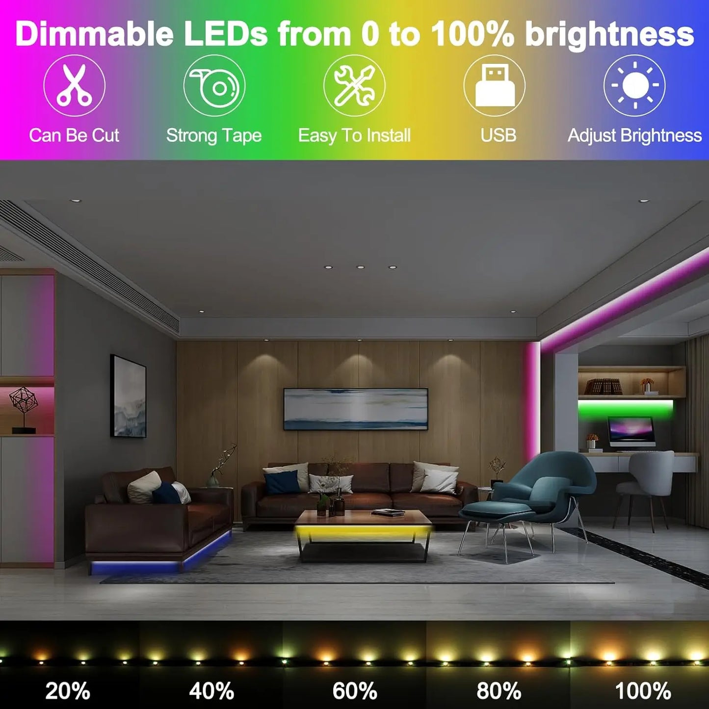 USB LED Strip Light RGB 2835 SMD Flexible Tape with Remote 1-5M Backlight